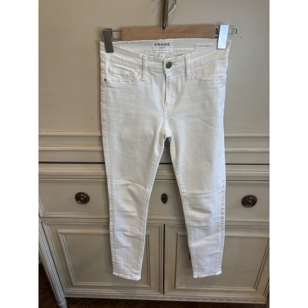 Frame White Skinny De Jeanne Cropped Ankle Size 25 Cotton High Rise Summer